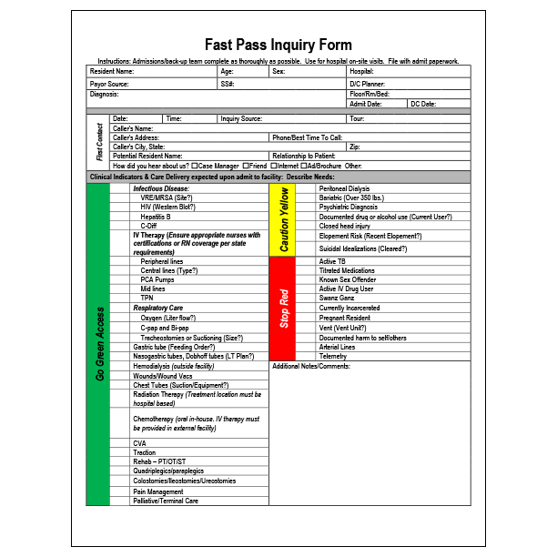 Fast Pass Inquiry Form Pads